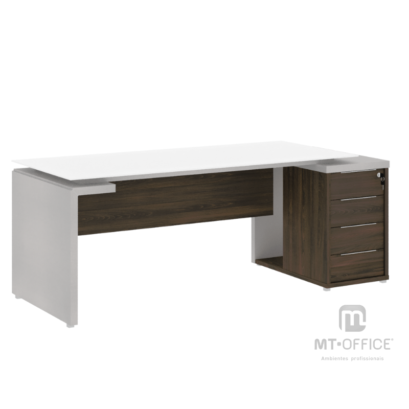 Mesa Diretor Retangular Dinâmica com Tampo de Vidro(opcional) e Gaveteiro - Edge