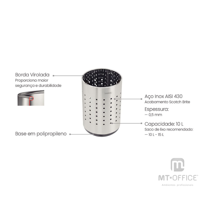 Cesto para Papel Tramontina Sardenha em Aço Inox - 10L - Imagem 2