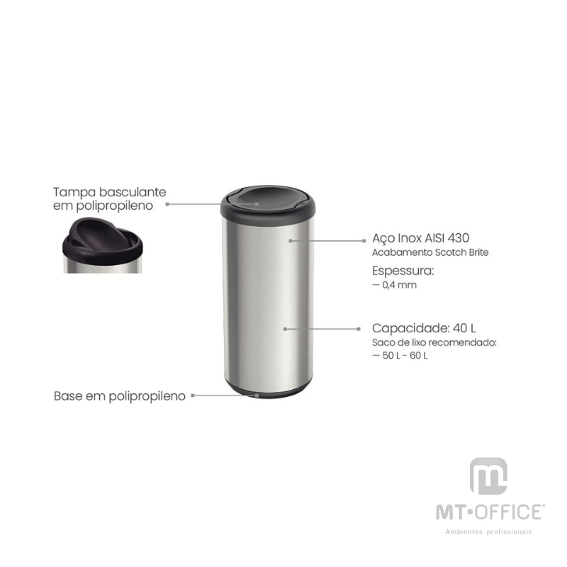 Lixeira Inox Tramontina Piemonte - 40 L - Imagem 7